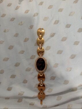 Marc ecko Gold-Tone Oval Link Bracelet Watch - Black Dial